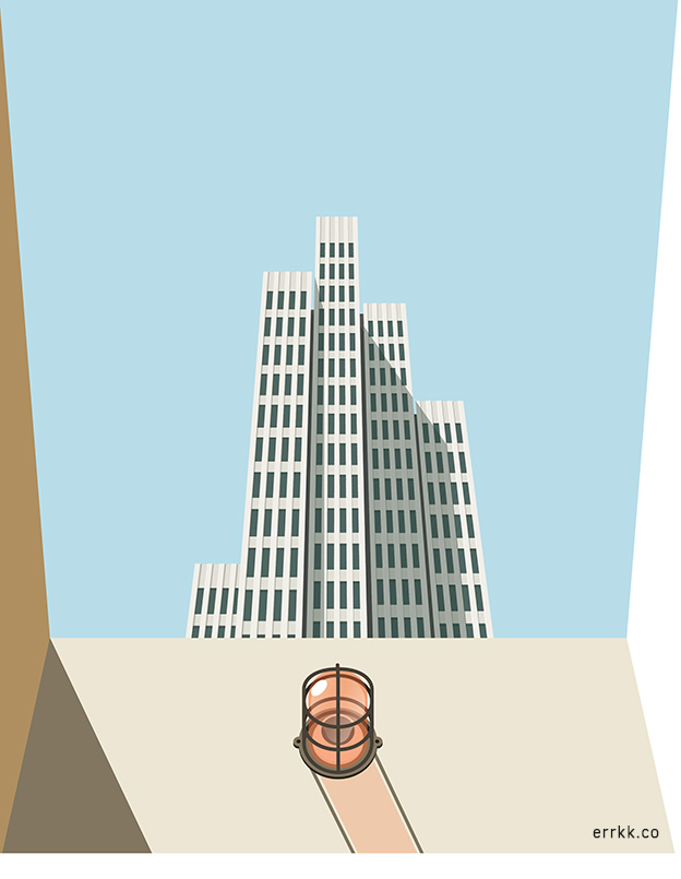 Illustration of a towerblock through a concrete opening